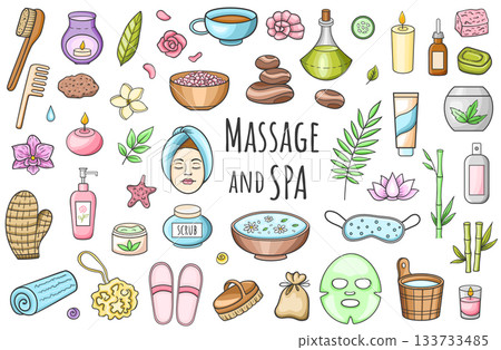 Set of SPA and massage salon treatmens icons Set of SPA and massage salon treatmens icons 133733485