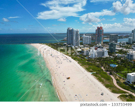 Coastline of Miami. Miami south beach aerial view. Sea beach seashore and coastline. Summer vacation in Miami, Florida. Sea vacation on beach. Aerial marina view. Turquoise waters Coastline of Miami. Miami south beach aerial view. Sea beach seashore and coastline. Summer vacation in Miami, Florida. Sea vacation on beach. Aerial marina view. Turquoise waters 133733499