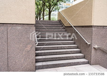 Staircase passage outdoor. Staircase in modern building. Architecture details. Stairs passage architecture. Detailed architecture. Passage with stairs 133733586