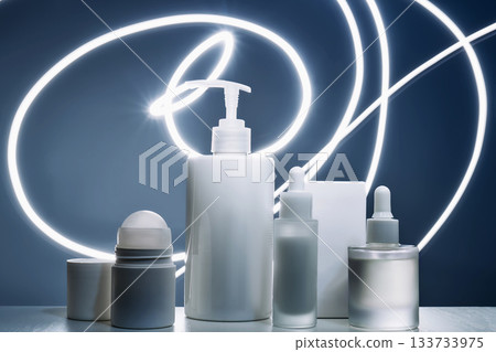 Skincare and cosmetic products with light painting background 133733975