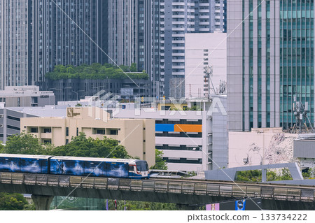 Buildings and Skytrain in central Bangkok, Thailand 133734222