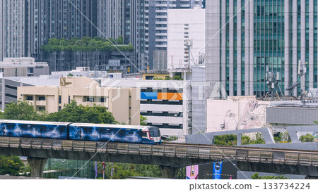 Buildings and Skytrain in central Bangkok, Thailand 133734224