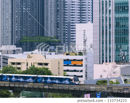 Buildings and Skytrain in central Bangkok, Thailand 133734225