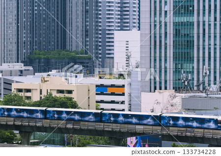 Buildings and Skytrain in central Bangkok, Thailand 133734228