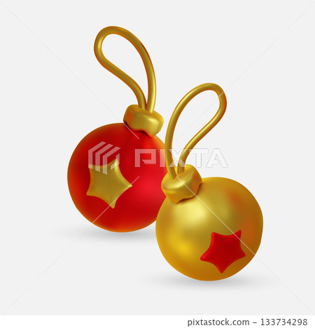 Minimal 3D render of white and gold Christmas baubles with star details, perfect isolated element for festive branding or design projects. Minimal 3D render of white and gold Christmas baubles with star details, perfect isolated element for festive branding or design projects. 133734298
