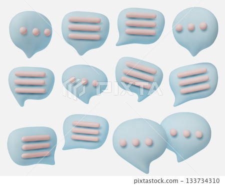 Creative 3D chat icons set, symbolizing dialogue, conversation, texting, communication apps, forums, and social media interaction. Creative 3D chat icons set, symbolizing dialogue, conversation, texting, communication apps, forums, and social media interaction. 133734310