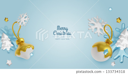 Festive 3D Christmas background with blue ornaments and snowflakes on soft blue, perfect for modern holiday greetings and promotions Festive 3D Christmas background with blue ornaments and snowflakes on soft blue, perfect for modern holiday greetings and promotions 133734318