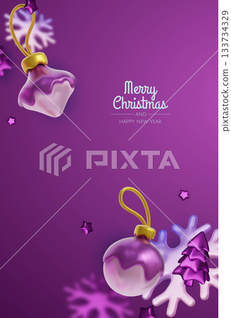 Minimal 3D Christmas design with gold drips, stars, snowflake elements on purple, ready for posters, stories, and website hero sections Minimal 3D Christmas design with gold drips, stars, snowflake elements on purple, ready for posters, stories, and website hero sections 133734329