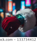Santa Claus with smartwatch: Futuristic holiday delivery and tracking 133734412