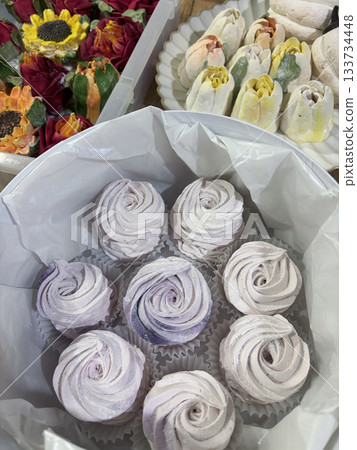 Homemade marshmallow of different types, Marshmallow flowers, tulips and roses, Hat box with classic marshmallow Homemade marshmallow of different types, Marshmallow flowers, tulips and roses, Hat box with classic marshmallow 133734448
