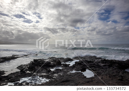 Rocky coast and Atlantic ocean, Tenerife, Spain 133734572
