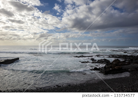 Rocky coast and Atlantic ocean, Tenerife, Spain 133734577