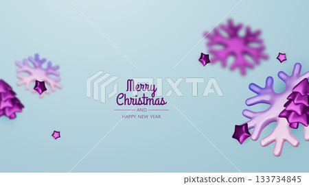 Stylish golden Christmas decorations with snowflakes creating a modern holiday composition perfect for greeting cards and seasonal promotions 133734845