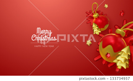 Elegant 3D Christmas background with baubles and soft bokeh on purple, perfect for festive greetings, banners, and social media Elegant 3D Christmas background with baubles and soft bokeh on purple, perfect for festive greetings, banners, and social media 133734937
