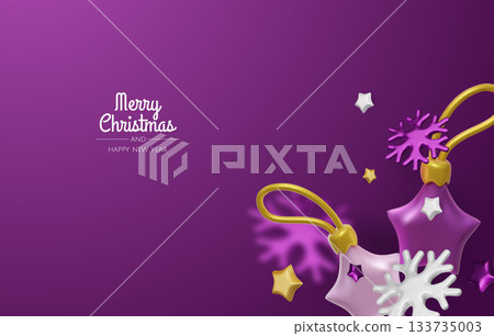 Minimal Christmas layout featuring gold ornaments, stars and snowflakes, ideal for holiday cards, banners and festive branding Minimal Christmas layout featuring gold ornaments, stars and snowflakes, ideal for holiday cards, banners and festive branding 133735003