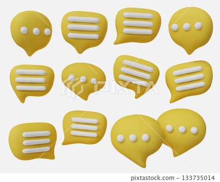 Creative 3D chat icons set, symbolizing dialogue, conversation, texting, communication apps, forums, and social media interaction. Creative 3D chat icons set, symbolizing dialogue, conversation, texting, communication apps, forums, and social media interaction. 133735014