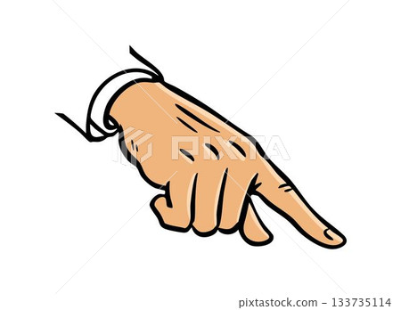 Hand pointing down, pop art vector illustration 133735114