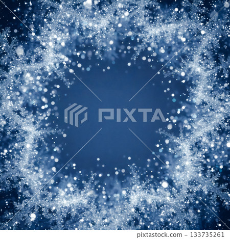 Abstract snowflake frame: Glowing blue winter background with copy space 133735261