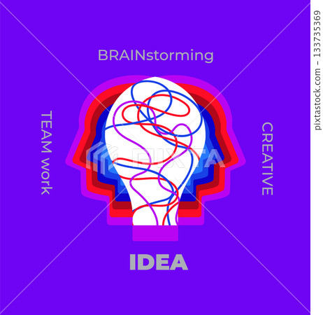Teamwork concept,maze of thoughts on brainstorming. Infographic of brainstorming-find solution for business, interaction to get a solution. Vector for web, banners, posters, flyers, marketing. 133735369