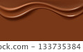 Realistic liquid chocolate background for advertising. Flowing ganache. 133735384