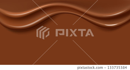 Realistic liquid chocolate background for advertising. Flowing ganache. 133735384