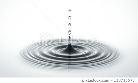 Water Drop Splash with Ripples on White Background 133735575