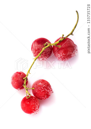 Branch of a frozen red currant on a white background 133735728