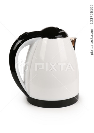 White and Black Electric Kettle with Power Cord Isolated on White, clipping paths included. 133736193