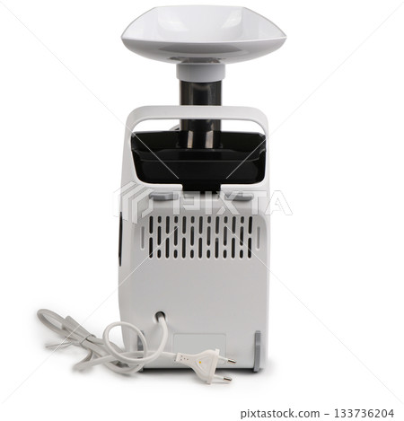 Modern Electric Meat Grinder with White and Black Casing Isolated on White,  clipping paths included. 133736204