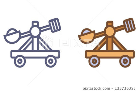 Black icon of a catapult for storming a castle. Black icon of a catapult for storming a castle. 133736355