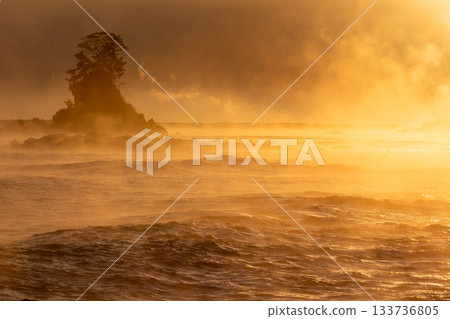 Female Rock and a fantastical storm of hair dancing in the morning glow 133736805