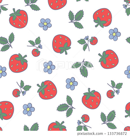 Strawberry and flower seamless vector pattern with leaves and berries spring design 133736872