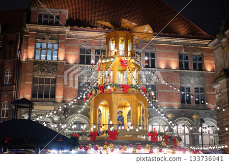 Christmas Fair with Decorations in the city center Gdansk Poland Christmas Fair with Decorations in the city center Gdansk Poland 133736941