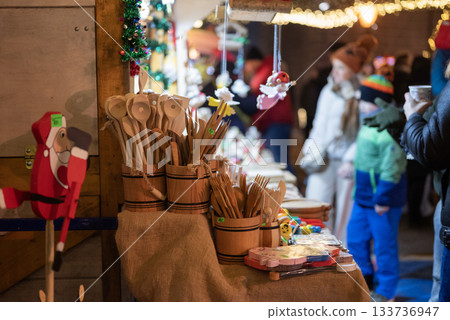 Winter Fair for the New Year and Christmas holidays, food houses In Gdansk Poland 133736947