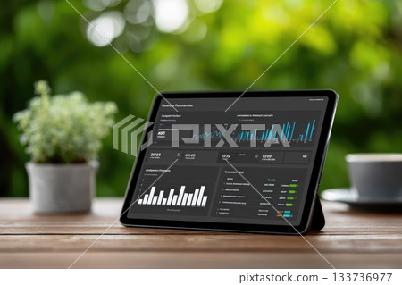 Tablet with Analytics Dashboard Outdoors 133736977