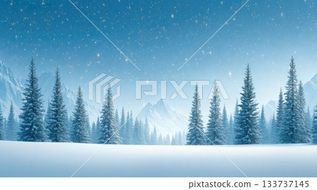 Snowy Forest With Mountain Peaks Snowy Forest With Mountain Peaks 133737145