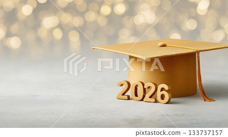Golden Graduation Cap with 2026 Year Decoration Golden Graduation Cap with 2026 Year Decoration 133737157