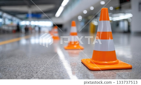 Safety Traffic Cones in Modern Indoor Space Safety Traffic Cones in Modern Indoor Space 133737513