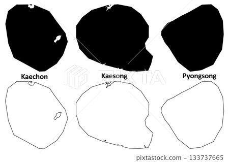 Kaechon, Pyongyang and Kaesong city (North Korea, Democratic People's Republic of Korea, DPRK) map vector illustration, scribble sketch Kaech'on map 133737665
