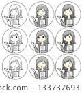 Business style. A smiling, likable woman's information illustration. Icon style. Monochrome color, facial expression options. 133737693
