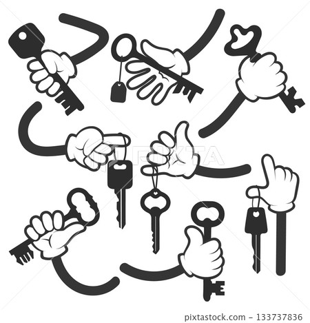 Comic arms hands holds keys Comic arms hands holds keys 133737836