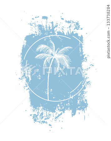 Abstract palm tree in a blot. Print on a T-shirt. Hand drawn. Not AI, vector illustration. 133738284