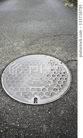 Manhole cover on the road after the rain 133738793