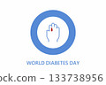 World Diabetes Day. Vector illustration of a drop of blood on a finger. 133738956