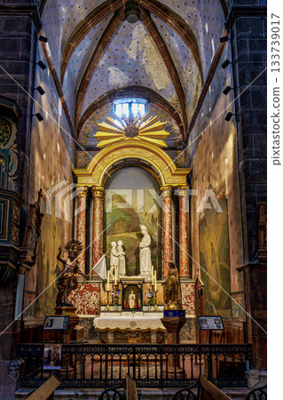 Interior of historic Saint Pierre church in Prades in Languedoc- Interior of historic Saint Pierre church in Prades in Languedoc- 133739017