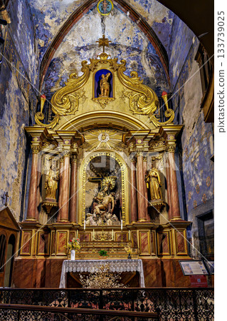 Interior of historic Saint Pierre church in Prades in Languedoc- Interior of historic Saint Pierre church in Prades in Languedoc- 133739025