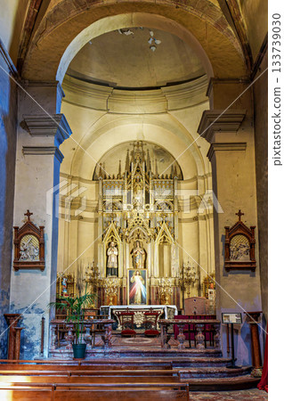 Interior of historic Saint Pierre church in Prades in Languedoc- 133739030