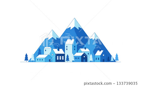 Christmas card with little houses covered in snow Christmas card with little houses covered in snow 133739035