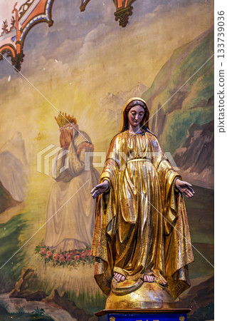 Interior of historic Saint Pierre church in Prades in Languedoc- 133739036