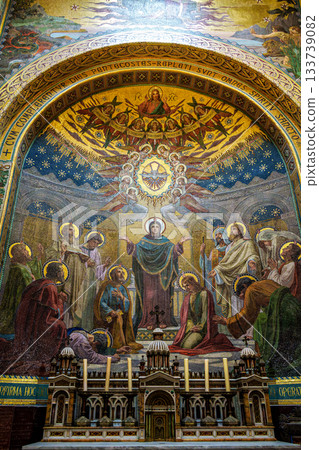Interior of the Basilica in the Sanctuary of Lourdes, France. Interior of the Basilica in the Sanctuary of Lourdes, France. 133739082